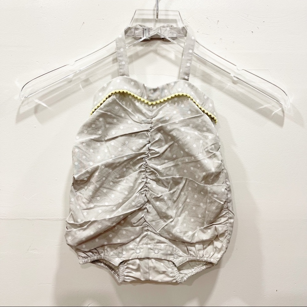 Janie and Jack Polka Dot Halter Romper Onesie Size 6-12 months Gray Dots